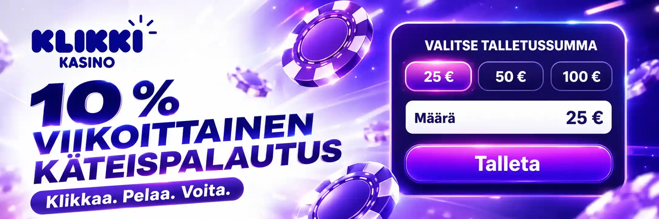 Klikki kasinon 10 prosentin viikoittainen käteispalautus